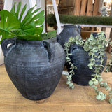 Black rustic handcrafted terracotta Medora Vases
Available in 2 sizes: Small 21.5cm & Large 26.5cm