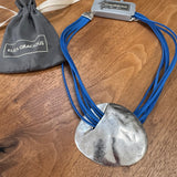 Eliza Gracious - Mis-shape Pendant on short stranded suede Necklace | Blue