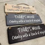 The Giggle Gift Co - Made in the UK
Wooden Hanging Sign L29.5cm
Quote - "Today's Mood: cranky with a touch of psycho!" mp033
