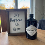 Made in the UK by Giggle Gift co.
Small Rectangular H24cm Framed Plaque with Old White vinyl & grey text
"Life Happens, Gin Helps!"