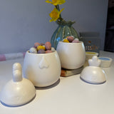 Matte White Small Egg Jars - Hen or Rooster