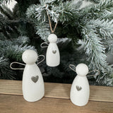 Chic simple white porcelain Angel decoration with silver wire wings H6cm
