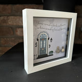 Pebble Art by La De Da Living 
Award winning keepsake gifts - Handmade in the Cotswolds 
Framed Pebble Art - Midi White block square frame 17.5cm
'A house is made of bricks & beams, a home is made of love & dreams'