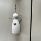Chic simple white porcelain Angel decoration with silver wire wings H6cm