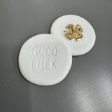 Radar Token gift 3.5cm coin;
Quote engraved - Good Luck
Opposite side, embellished with gold - Four leaf clover