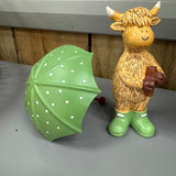 Harry the Highland Cow with Umbrella and Wellies