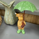 Harry the Highland Cow with Umbrella and Wellies