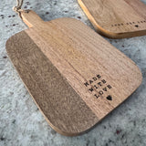 Small Wooden Chopping Board with rope handle to hang 19x15cm
Quote - 'Made with Love' with a love heart