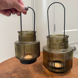 Olive Green Glass Candle holders - 2 sizes