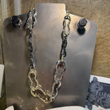 Eliza Gracious quality affordable design led branded costume jewellery
Short mis-shaped chain link Necklace with beaten effect 
Gold mix colour