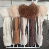 Cable Knit Hat with Faux Fur bobble - Whipped Cream