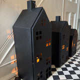 Black Iron House Decoration with open Door for candle/light holder
Available in 3 sizes: Small 40cm, Medium 50cm or Large 60cm