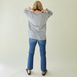 Chalk - Long Bryony Stripe loose fitting shape Top Colour - Navy *NEW*
