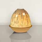Light Glow Lithophane Oval Dome H10.6cm T-Light Candle Holder Lavender Design