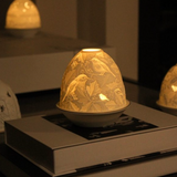 Light Glow Lithophane Oval Dome H10.6cm T-Light Candle Holder Robins Design
