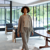 Chalk - Fleur Stripe long sleeved Fitted T-shirt 
Colour - Grey/Cream