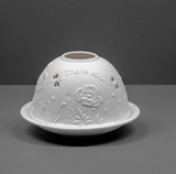 Light Glow - Home; supply the best designs & the highest quality products
White Ceramic Lithophane Dome H8cm T-Light Candle Holder 
Design & quote 'Thank you'