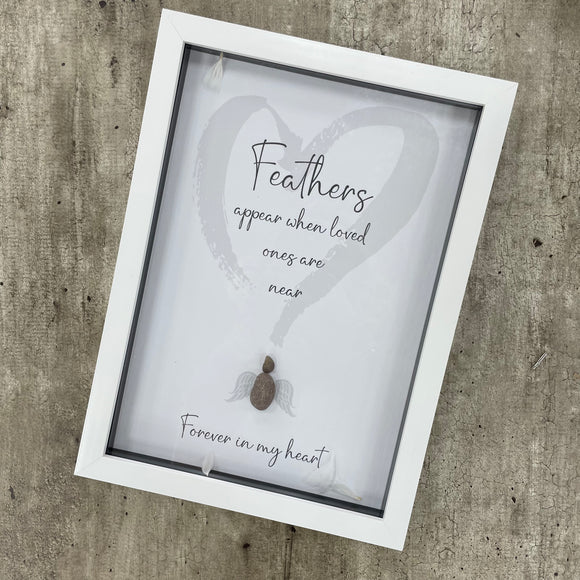 Framed Pebble Art - La De Da Living - Feathers Appear When Loved Ones Are Near 