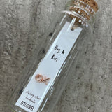 Hug & Kiss sterling silver earrings in a message bottle - available in rose gold or silver