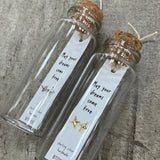 Sweet twinkle shaped earrings presented in a message bottle on a lovely card that reads "may your dreams come true" - available in gold or silver