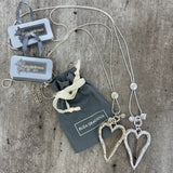 Eliza Gracious Long Chunky Open Heart Necklace with Diamond Charm Available in Matt Silver & Pale Gold