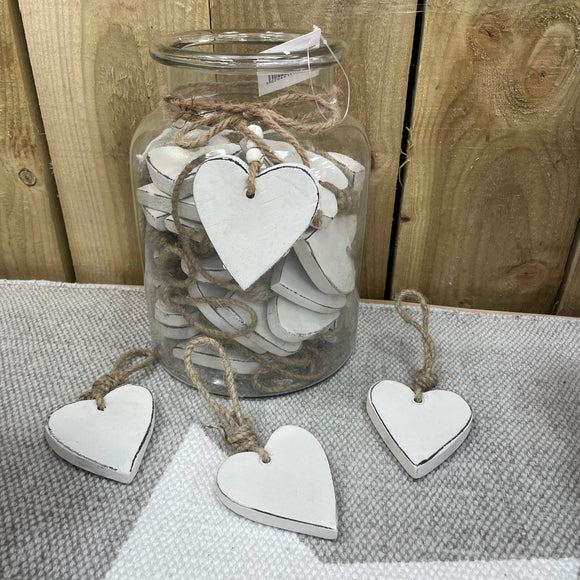 Small White Wooden Hanging Hearts