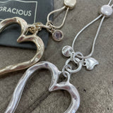 Eliza Gracious Long Chunky Open Heart Necklace with Diamond Charm Available in Matt Silver & Pale Gold