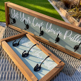 Wooden Plaque with 5 Hooks 'Get your coat, you've pulled!'