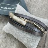Eliza Gracious - Grey Multi Strand Leather with Bar | Dark Grey & Pale Gold with gift bag