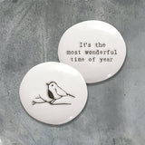 East of India Christmas Porcelain Pebble - Robin