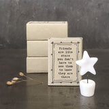 East of India quotable matchbox collection Porcelain Star presented in a small matchbox with the words; 'Friends are like stars you don't have to see them to know they are there'