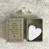 East of India quotable matchbox collection Porcelain Heart with a pawprint presented in a small matchbox with the words; 'Best friends leave paw prints on our heart'