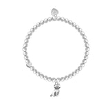 SIlver Elastic Beaded Bracelet with Cat Charm