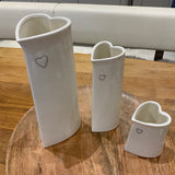 Evie white ceramic heart shaped tall vases