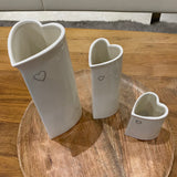 Heart Shaped White Ceramic Vases - Small