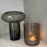 Grey Leaf Embossed Glass Pot