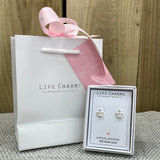 Life Charms the Thoughtful Jewellery Co. Silver plated stud hypoallergenic Earrings collection;  Crown Design in their gift box with matching life charm gift bag sold separately fot £2