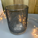 Grey Leaf Embossed Glass Pot