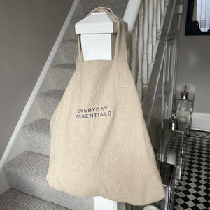 Chalk - Natural cotton oversized shopper bag, strong and versatile  Embroidered "Everyday Essentials" in charcoal 