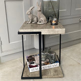 Concrete Effect MDF &amp; Black Iron Side Table