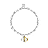 silver beaded bracelet with stirrups charms