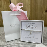 Cat lover life charms bracelet in it's gift box (included) with matching Life Charm Gift Bag (sold separately for £2)