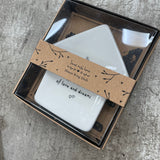 Ceramic House shaped Trinket Dish with loving quote: 'A house is built of walls and beams, a home is built of love and dreams' Send with Love House gift boxed