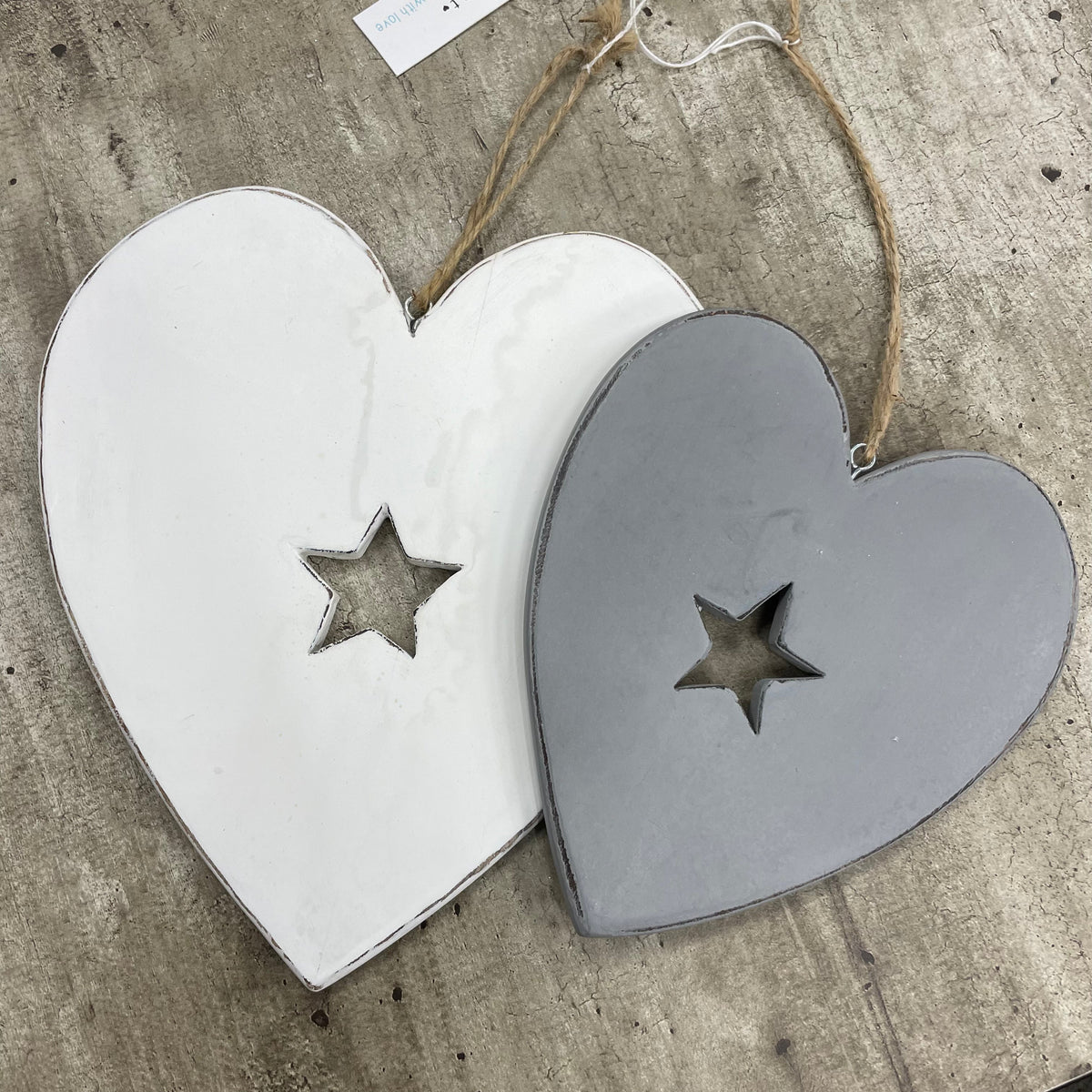 Wooden Grey Hanging Heart With White Detail Hanging Heart -  in 2023