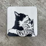 Penguin Ink 'Cuddle Time' Cat Coaster 10cm Melamine with cork backing