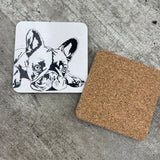 Penguin Ink Melamine cork back square coaster French Bulldog