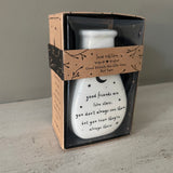 White Ceramic Mini Bud Vase 9cm with quote; 'Good friends are like stars, you don't always see them but you know they're always there' Send with love gift box