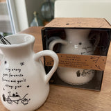 White Ceramic Mini Bud Vase with Twin Handle - 8cm with lovely quote; 'Stay among your favourite flowers and you will always grow' Presented in a gift box