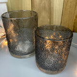 Grey Leaf Embossed Glass Pot