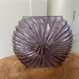 Purple/Grey Round Ribbed Glass Vase H21cm